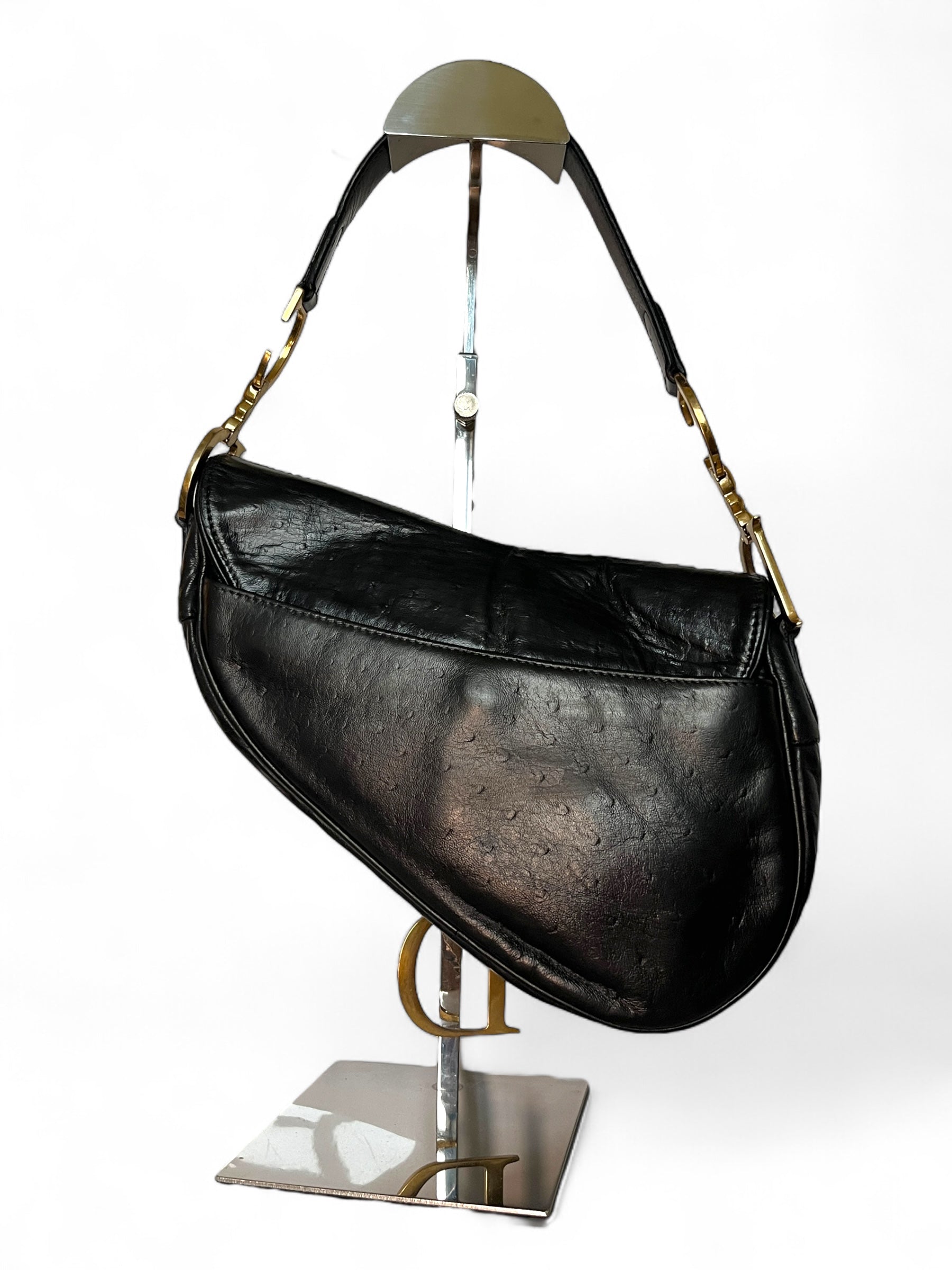 Dior Vintage Saddle Ostrich Leather in Black