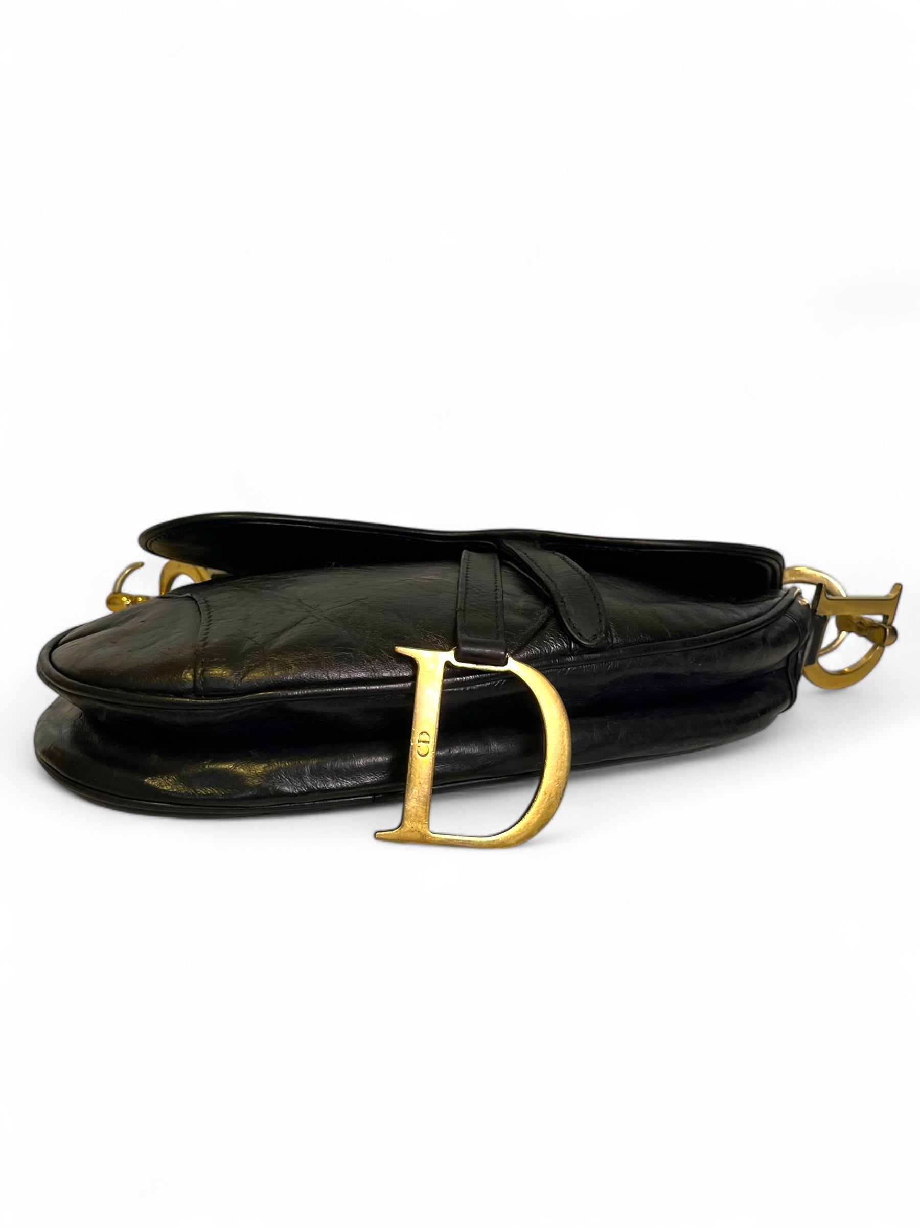 Dior Vintage Saddle Ostrich Leather in Black