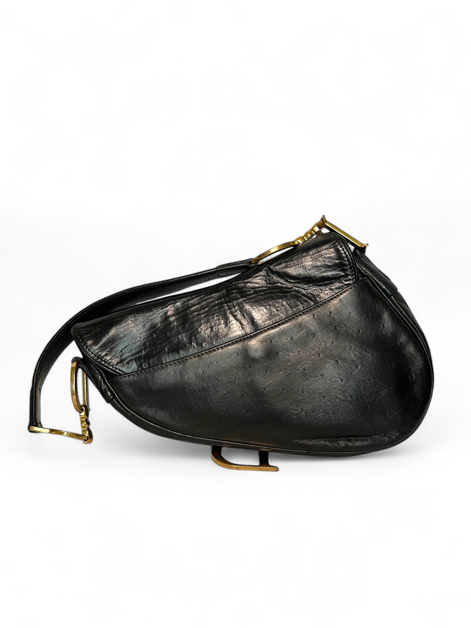 Dior Vintage Saddle Ostrich Leather in Black