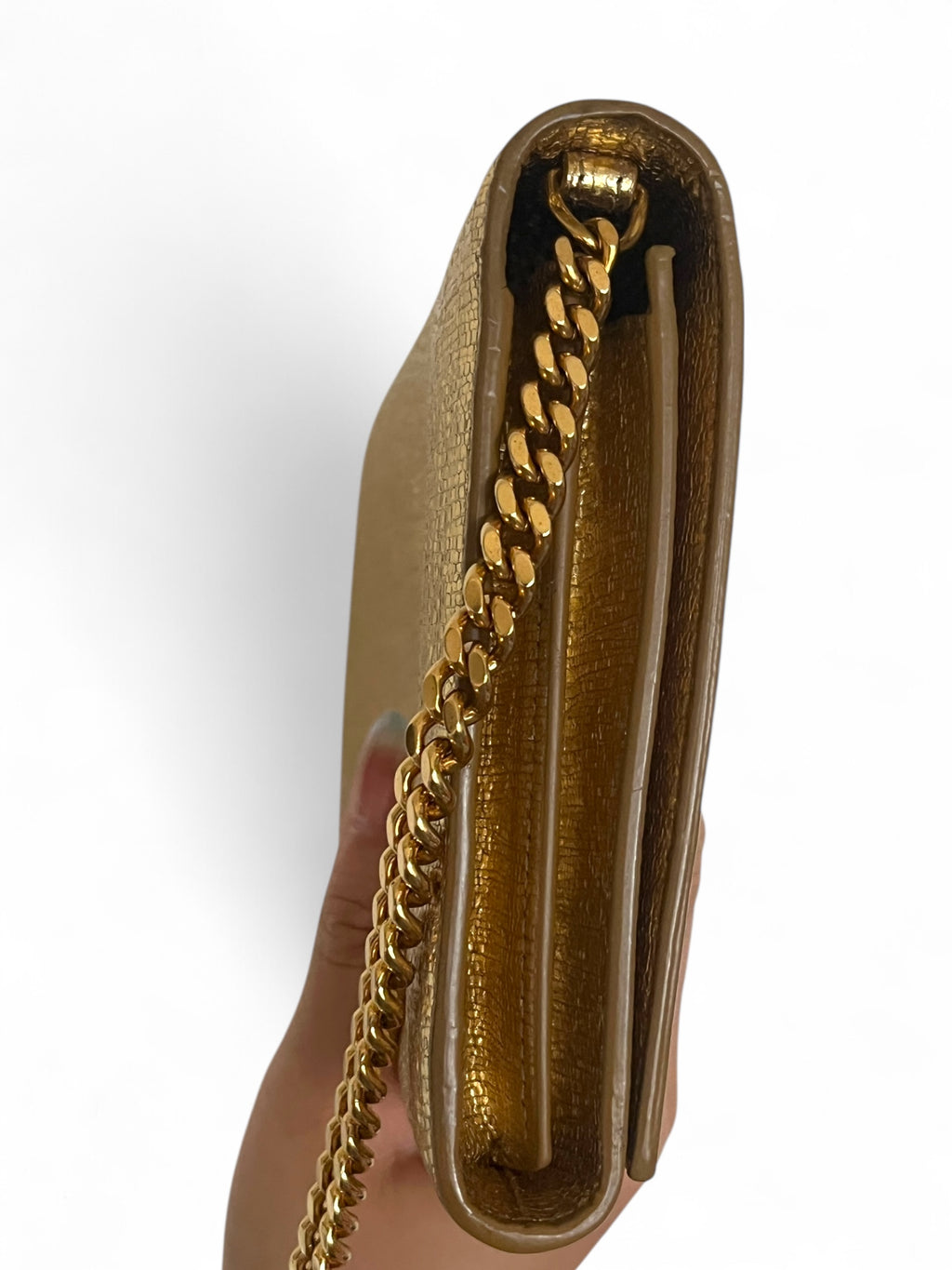 Saint Laurent Metallic Gold Wallet on Chain