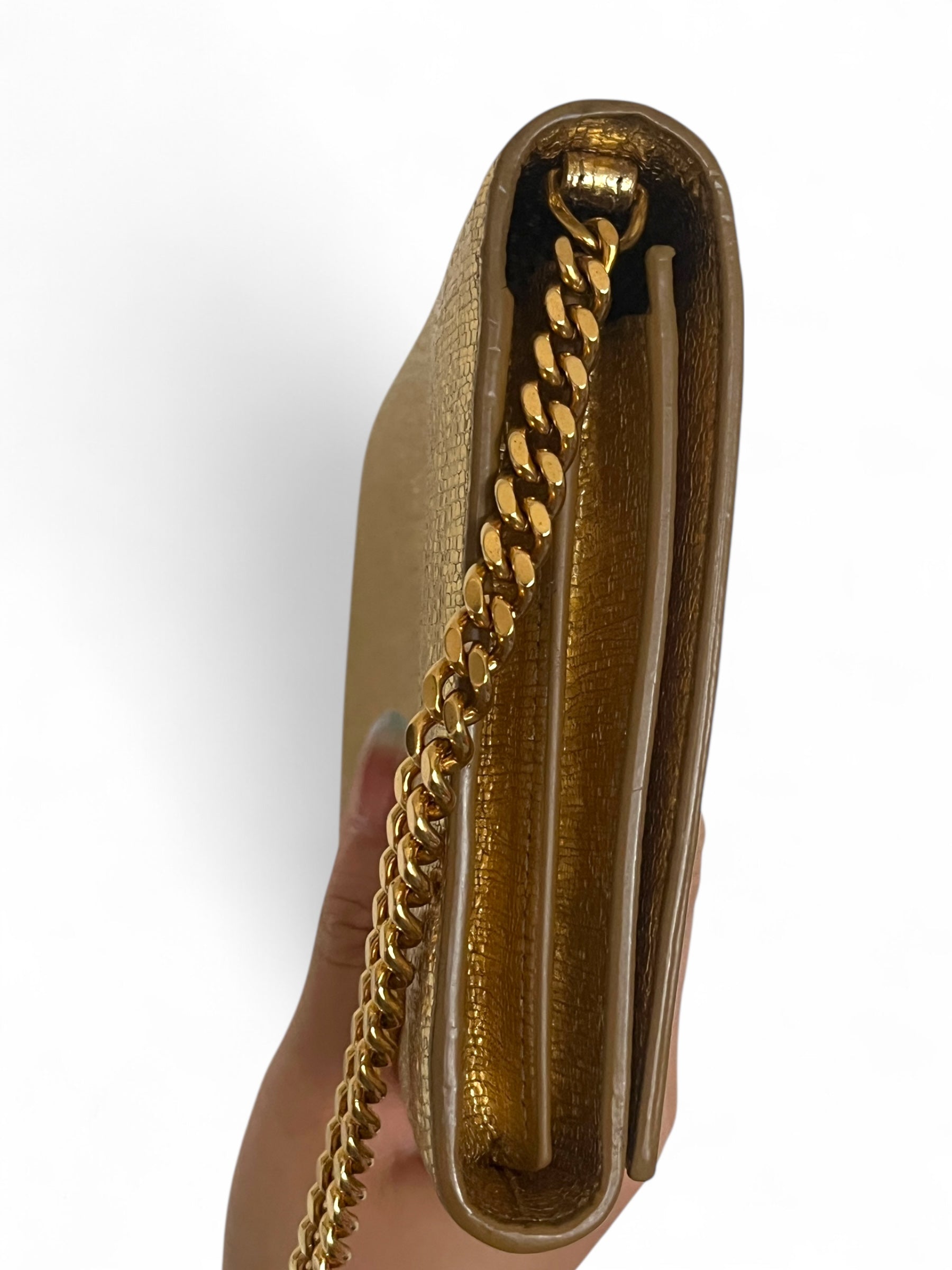 Saint Laurent Metallic Gold Wallet on Chain