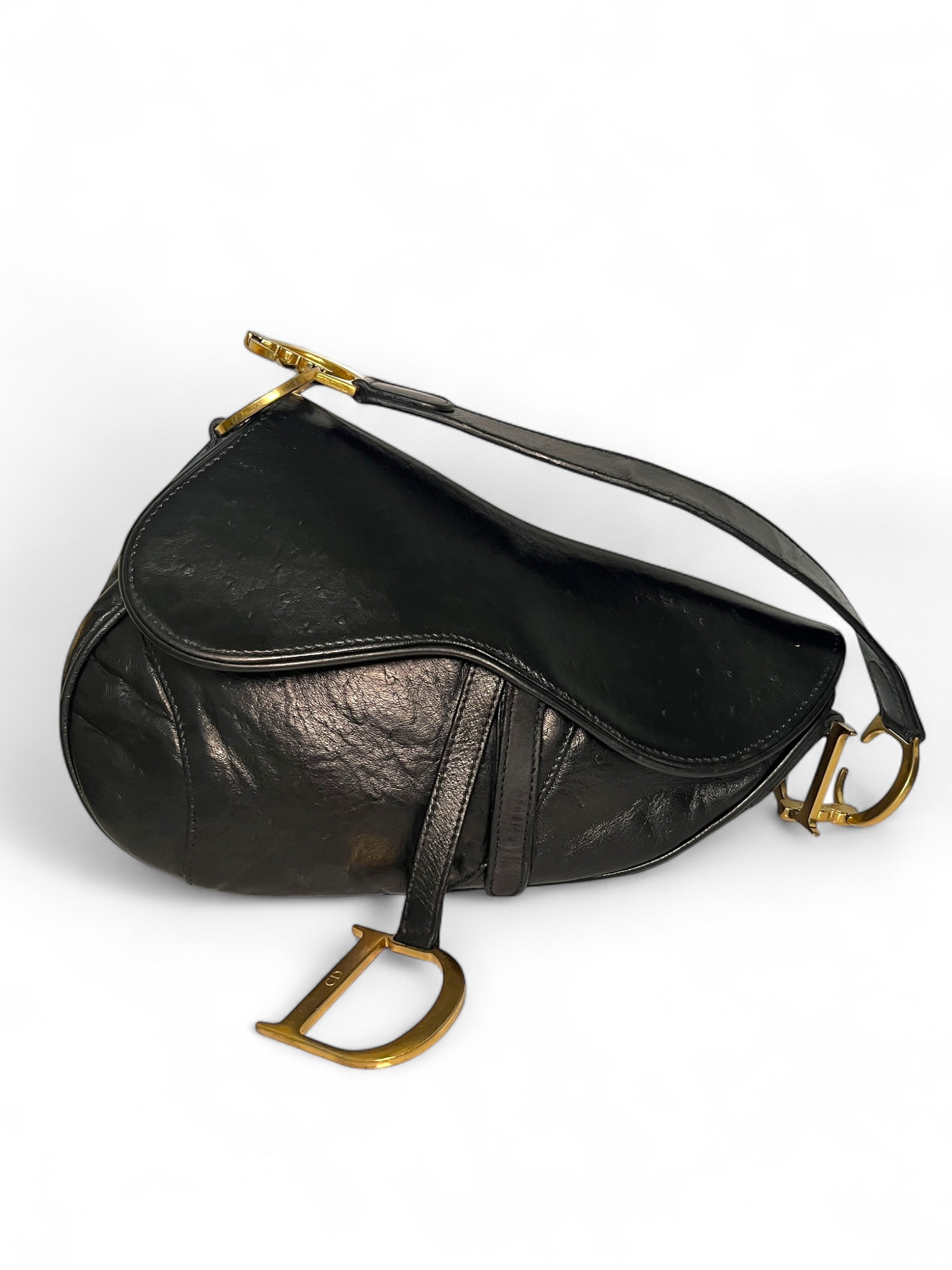Dior Vintage Saddle Ostrich Leather in Black