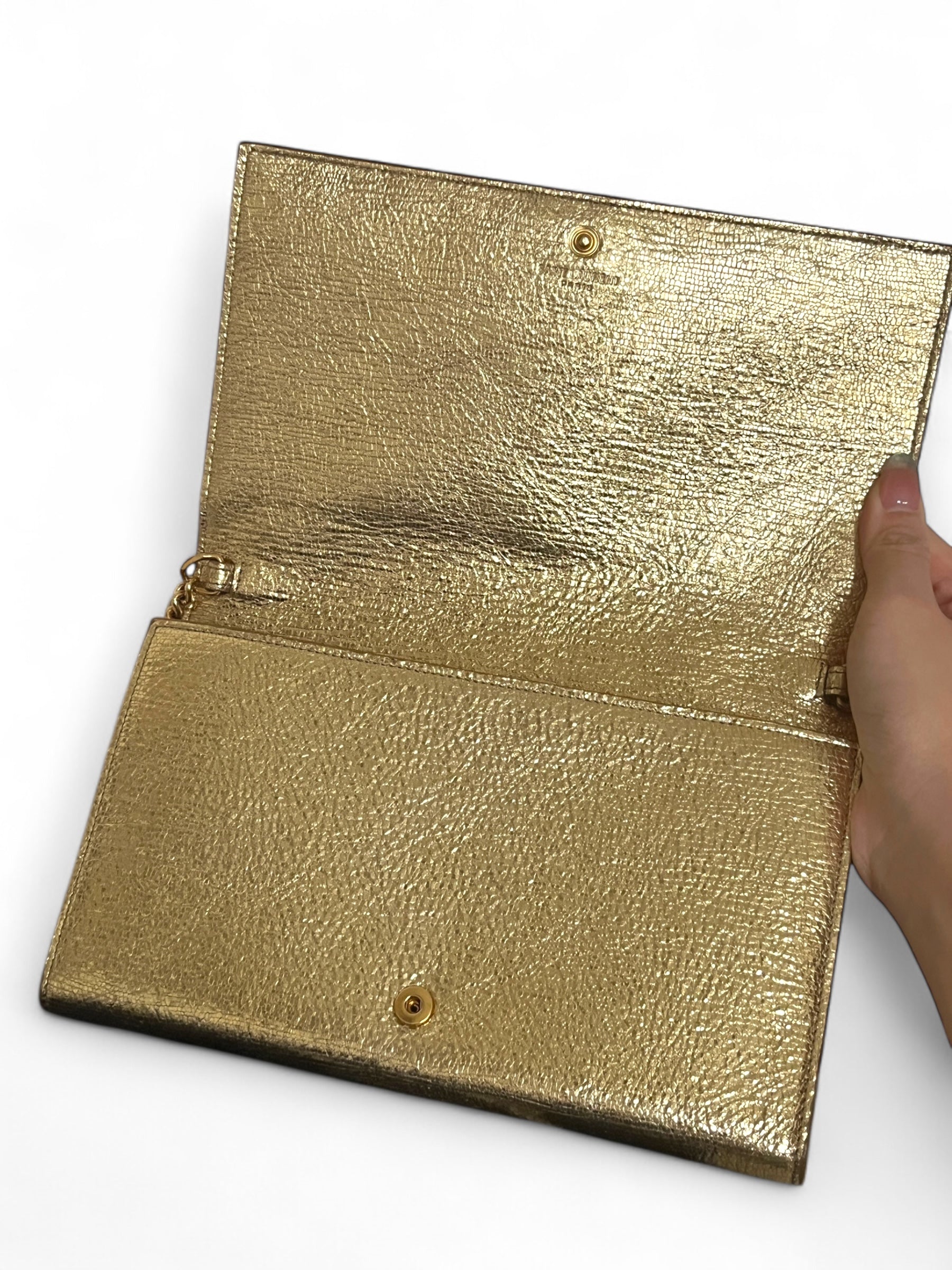 Saint Laurent Metallic Gold Wallet on Chain