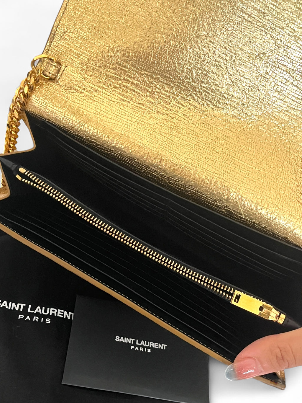 Saint Laurent Metallic Gold Wallet on Chain