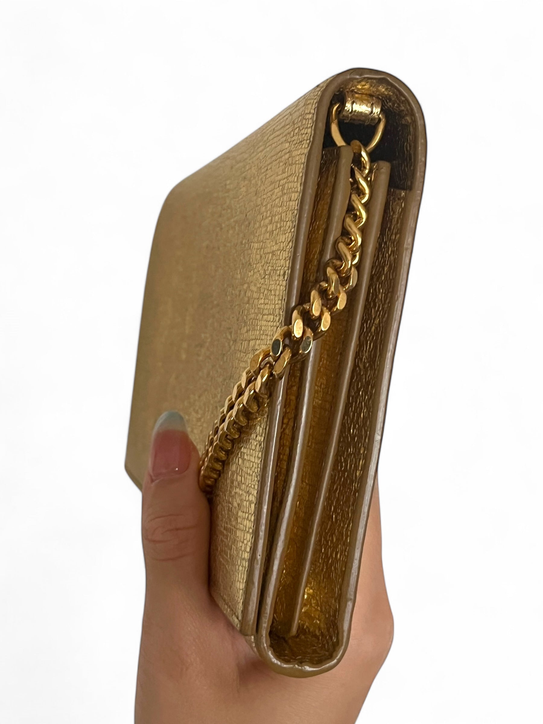 Saint Laurent Metallic Gold Wallet on Chain