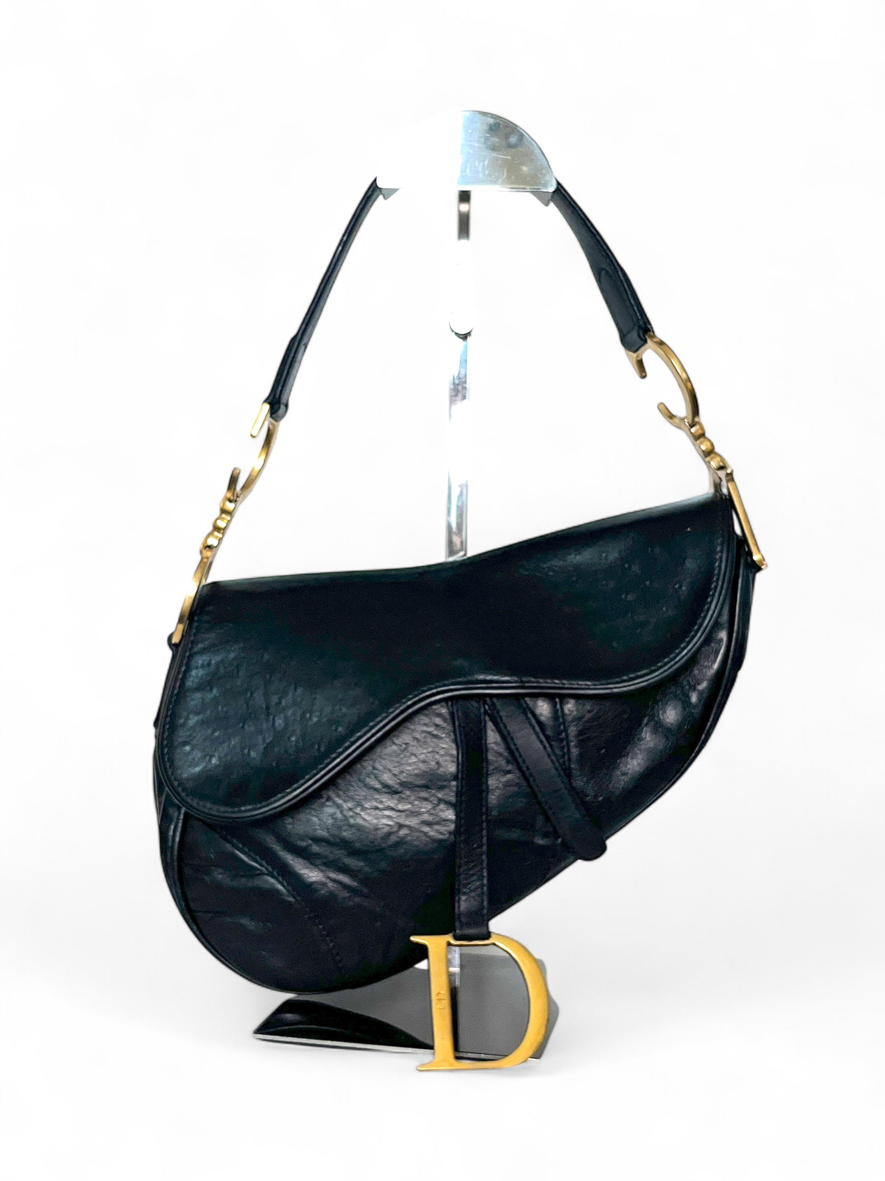Dior Vintage Saddle Ostrich Leather in Black