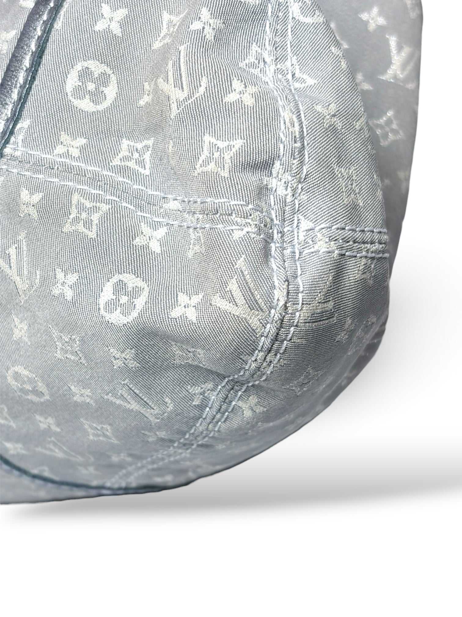 Thrift Mint Louis Vuitton hobo bag in grey monogram canvas with metallic leather trim and detailed stitching