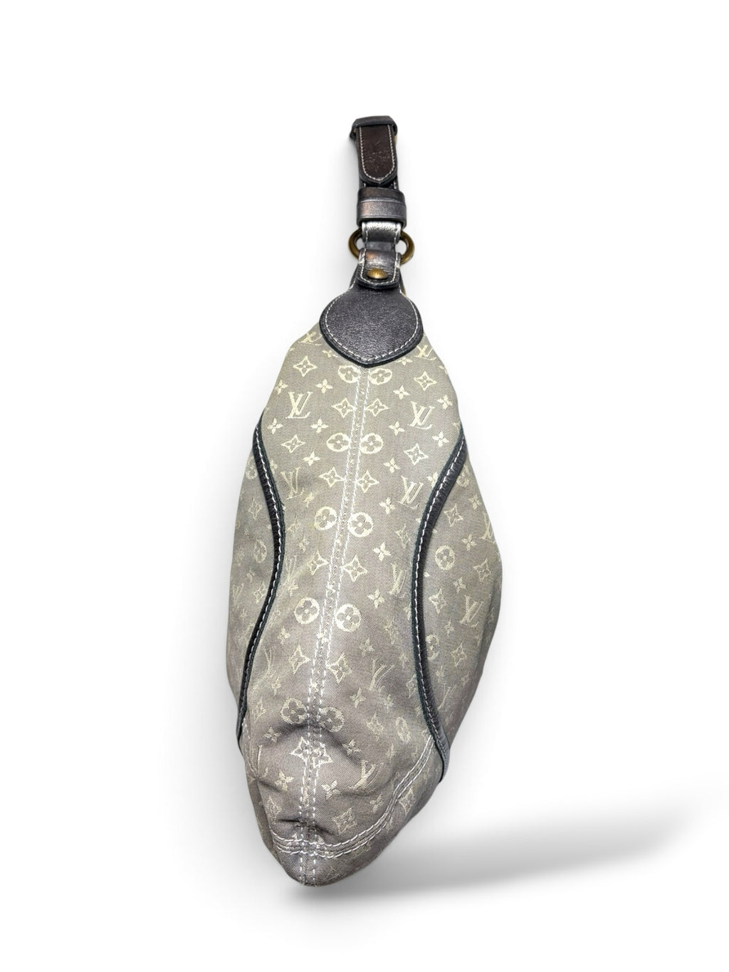 Thrift Mint grey Louis Vuitton monogram canvas hobo bag with metallic leather trim and polished hardware