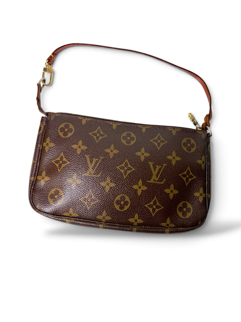 Thrift Mint Louis Vuitton Monogram Pochette Accessoires handbag in brown canvas with leather strap and gold hardware