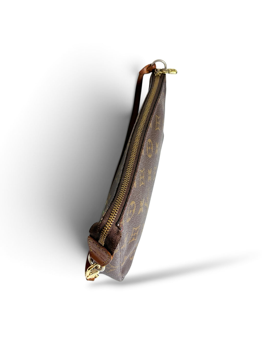 Thrift Mint Louis Vuitton Monogram Pochette Accessoires handbag with cherry motif and gold-tone hardware side view